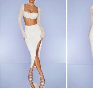 Oh Polly White Midi Skirt with Slit